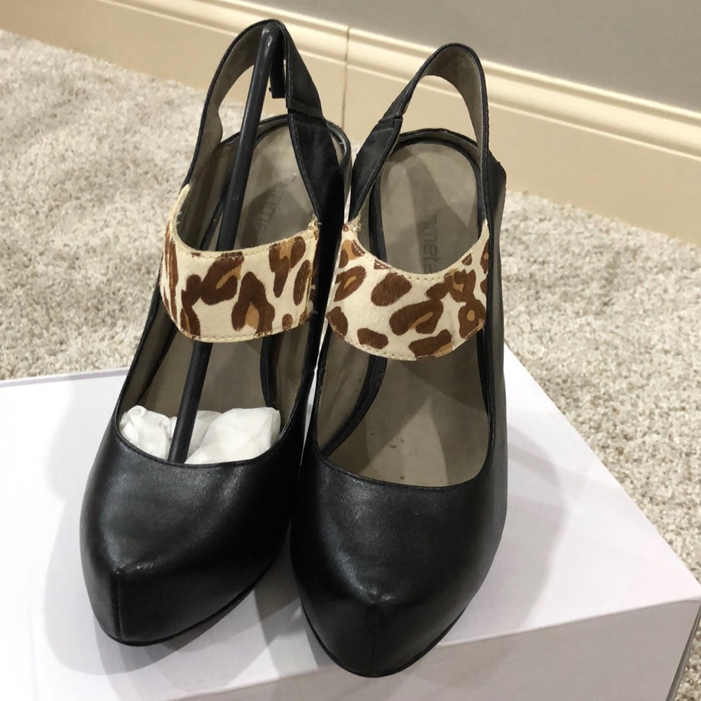 Gunmetal sling back pointed toe heels